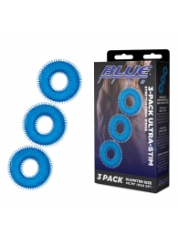 Комплект из трех голубых колец для эрекции 3-Pack Ultra-Stim Stretch Cock Rings - BlueLine - в Чебоксарах купить с доставкой