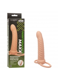 Телесная насадка для двойного проникновения Rechargeable Ribbed Dual Penetrator с вибрацией - California Exotic Novelties - купить с доставкой в Чебоксарах