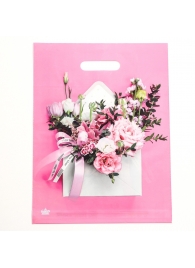 Розовый пакет с цветочным принтом и вырубной ручкой (40х31 см) - Сима-Ленд - купить с доставкой в Чебоксарах