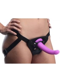 Лиловый поясной страпон Navigator Silicone G-Spot Dildo with Harness - 17,8 см. - XR Brands - купить с доставкой в Чебоксарах