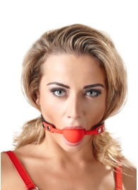 Силиконовый кляп-шар на чёрных ремешках Red Gag silicone - Orion - купить с доставкой в Чебоксарах