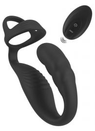 Черное эрекционное кольцо со стимуляцией промежности и анальной пробкой Cock Ring with RC Prostate Plug - Orion - в Чебоксарах купить с доставкой