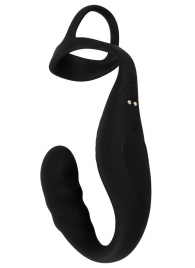 Черное эрекционное кольцо со стимуляцией промежности и анальной пробкой Cock Ring with RC Prostate Plug - Orion - в Чебоксарах купить с доставкой