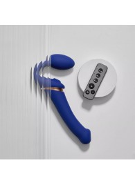 Синий безремневой страпон Multi Orgasm Bendable Strap-On size XL с клиторальной стимуляцией - Strap-on-me - купить с доставкой в Чебоксарах