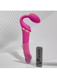 Ярко-розовый безремневой страпон Multi Orgasm Bendable Strap-On size L с клиторальной стимуляцией - Strap-on-me - купить с доставкой в Чебоксарах