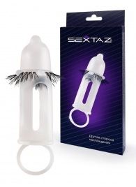 Эластичная насадка на пенис с подхватом мошонки и стимулирующими «ресничками» - Sextaz - в Чебоксарах купить с доставкой