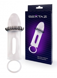 Закрытая насадка на пенис с подхватом мошонки и стимулирующими «ресничками» - Sextaz - в Чебоксарах купить с доставкой