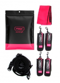 Черно-розовый эротический набор: фиксатор, оковы, наручники, повязка - Erokay - купить с доставкой в Чебоксарах