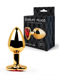 Золотистая анальная пробка с красным кристаллом - 9 см. - Anal Jewelry Plug