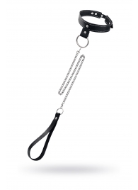 Черный узкий однослойный ошейник с серебристым поводком-цепочкой - Pecado - купить с доставкой в Чебоксарах