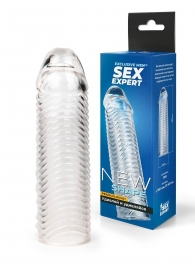 Прозрачная закрытая насадка на пенис с ребрышками - 16 см. - Sex Expert - в Чебоксарах купить с доставкой