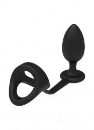 Черное эрекционное кольцо с анальной пробкой Cockstrap With Anal Plug - Dream Toys - в Чебоксарах купить с доставкой