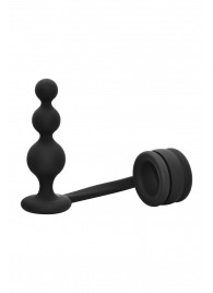 Черное эрекционное кольцо с анальной елочкой Cockring With Beaded Anal Plug - Dream Toys - в Чебоксарах купить с доставкой