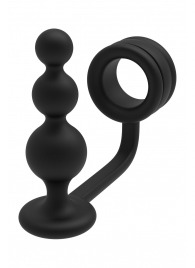 Черное эрекционное кольцо с анальной елочкой Cockring With Beaded Anal Plug - Dream Toys - в Чебоксарах купить с доставкой