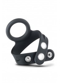 Черное эрекционное кольцо с подхватом мошонки на кнопках VS6 - Blush Novelties - в Чебоксарах купить с доставкой