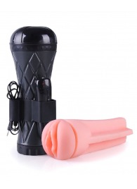 Телесный мастурбатор-вагина в черной колбе с вибрацией - Boys of Toys - в Чебоксарах купить с доставкой