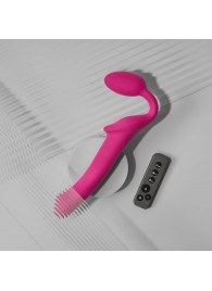 Ярко-розовый безремневой страпон Strap-on-me Vibrating Bendable Strap-On size M - Strap-on-me - купить с доставкой в Чебоксарах