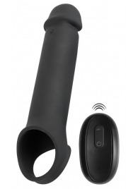 Черная вибронасадка для пениса с хомутом для мошонки и пультом ДУ Remote Controlled Penis Extension - Orion - в Чебоксарах купить с доставкой