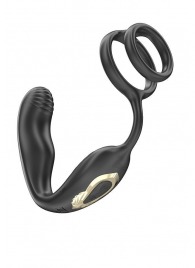 Черная анальная пробка с вращением и эрекционными кольцами - Ibiza - в Чебоксарах купить с доставкой