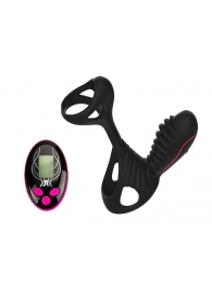 Чёрная насадка на фаллос Gladiator + LRS  с трехкнопочным пультом управления - Adrien Lastic - в Чебоксарах купить с доставкой