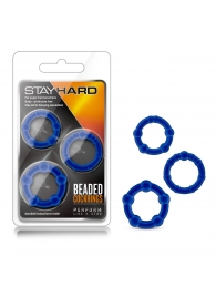 Набор из 3 синих эрекционных колец Stay Hard Beaded Cockrings - Blush Novelties - в Чебоксарах купить с доставкой