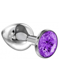 Малая серебристая анальная пробка Diamond Purple Sparkle Small с фиолетовым кристаллом - 7 см. - Lola Games - купить с доставкой в Чебоксарах