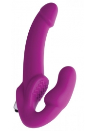 Ярко-розовый безремневой вибрострапон Evoke Vibrating Strapless Silicone Strap-on Dildo - XR Brands - купить с доставкой в Чебоксарах