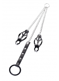 Черно-серебристые зажимы для сосков с кольцом для пениса TOYFA Metal - ToyFa - купить с доставкой в Чебоксарах