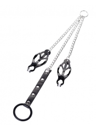 Черно-серебристые зажимы для сосков с кольцом для пениса TOYFA Metal - ToyFa - купить с доставкой в Чебоксарах