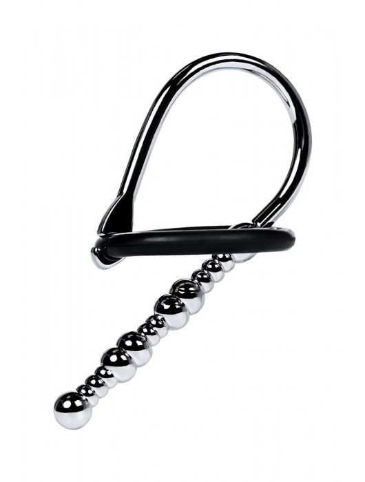 Серебристый уретральный плаг-бусины TOYFA Metal с мягким фиксириющим кольцом - ToyFa - купить с доставкой в Чебоксарах