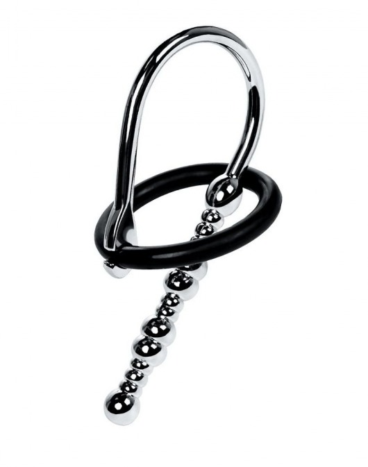 Серебристый уретральный плаг-бусины TOYFA Metal с мягким фиксириющим кольцом - ToyFa - купить с доставкой в Чебоксарах