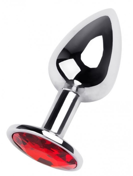 Маленькая коническая серебристая анальная пробка с красным кристаллом - 7 см. - ToyFa - купить с доставкой в Чебоксарах