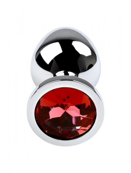 Серебристая коническая анальная пробка с красным кристаллом - 8 см. - ToyFa - купить с доставкой в Чебоксарах
