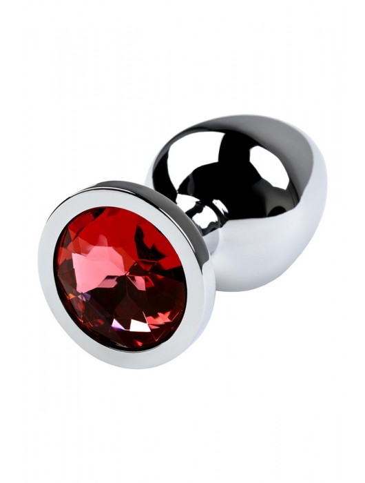 Серебристая коническая анальная пробка с красным кристаллом - 8 см. - ToyFa - купить с доставкой в Чебоксарах