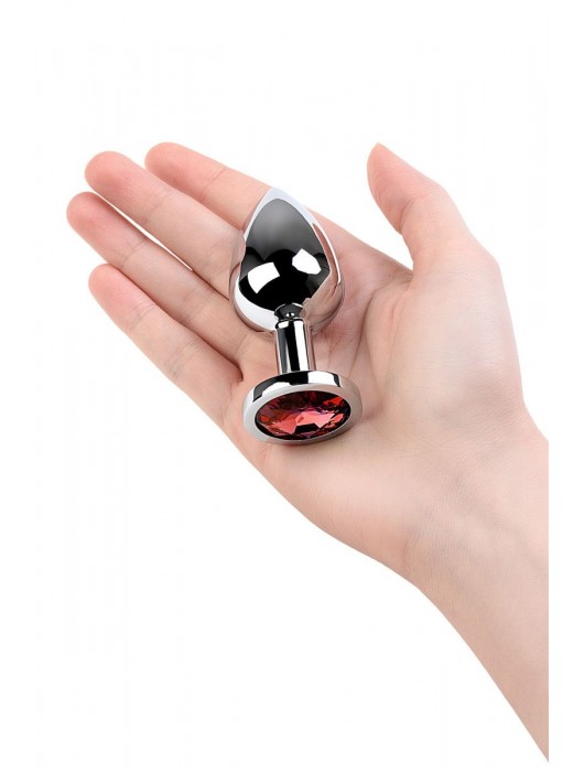 Серебристая коническая анальная пробка с красным кристаллом - 8 см. - ToyFa - купить с доставкой в Чебоксарах