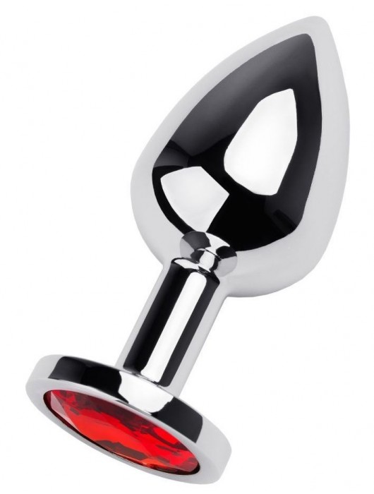 Серебристая коническая анальная пробка с красным кристаллом - 8 см. - ToyFa - купить с доставкой в Чебоксарах