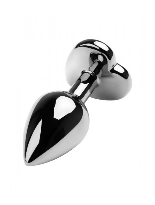 Серебристая коническая анальная пробка с красным кристаллом-сердечком - 7 см. - ToyFa - купить с доставкой в Чебоксарах