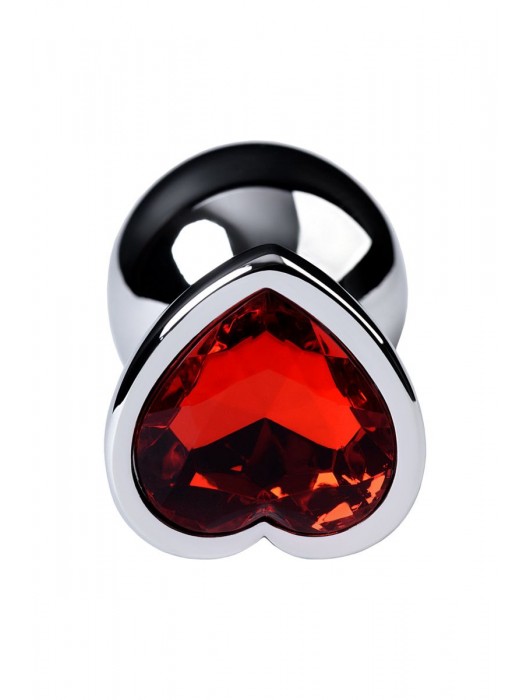 Серебристая коническая анальная пробка с красным кристаллом-сердечком - 7 см. - ToyFa - купить с доставкой в Чебоксарах