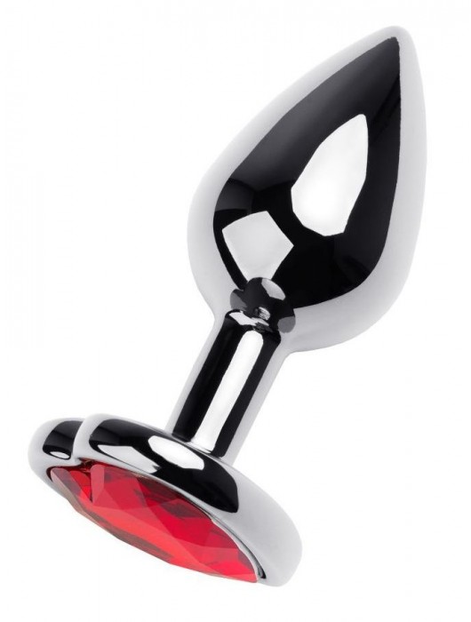 Серебристая коническая анальная пробка с красным кристаллом-сердечком - 7 см. - ToyFa - купить с доставкой в Чебоксарах