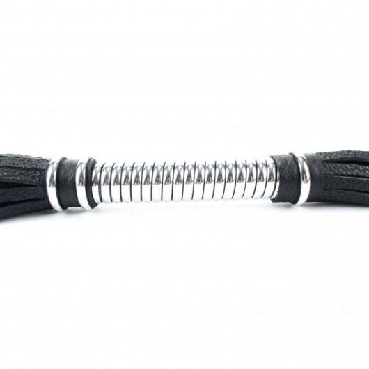 Черная длинная плеть с серебристой ручкой - 56 см. - БДСМ Арсенал - купить с доставкой в Чебоксарах