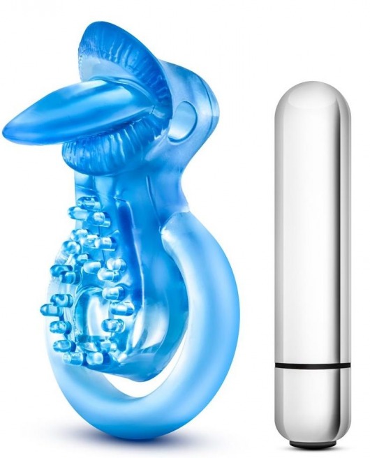 Голубое эрекционное виброкольцо 10 Function Vibrating Tongue Ring - Blush Novelties - в Чебоксарах купить с доставкой