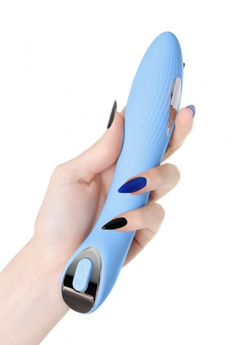 Голубой силиконовый вибратор с электростимуляцией TESLA G-POINT - 21 см. - ToyFa - купить с доставкой в Чебоксарах