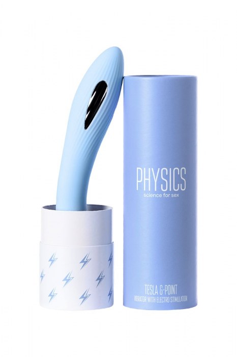 Голубой силиконовый вибратор с электростимуляцией TESLA G-POINT - 21 см. - ToyFa - купить с доставкой в Чебоксарах