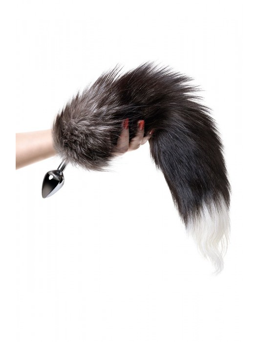 Серебристая металлическая анальная втулка с хвостом чернобурой лисы - размер S - ToyFa - купить с доставкой в Чебоксарах