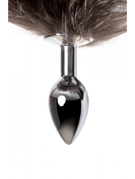 Серебристая металлическая анальная втулка с хвостом чернобурой лисы - размер S - ToyFa - купить с доставкой в Чебоксарах