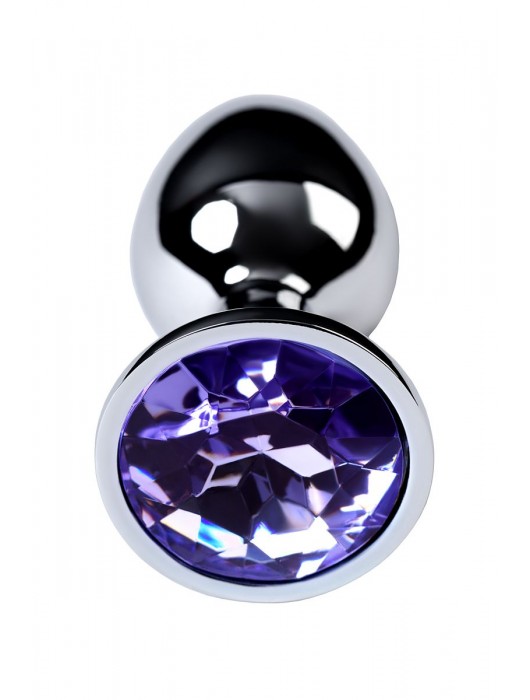 Серебристая конусовидная анальная пробка с фиолетовым кристаллом - 7 см. - ToyFa - купить с доставкой в Чебоксарах
