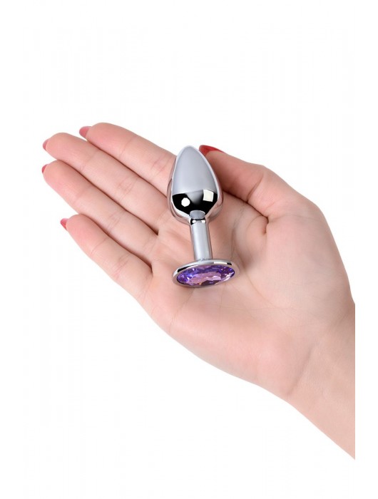 Серебристая конусовидная анальная пробка с фиолетовым кристаллом - 7 см. - ToyFa - купить с доставкой в Чебоксарах