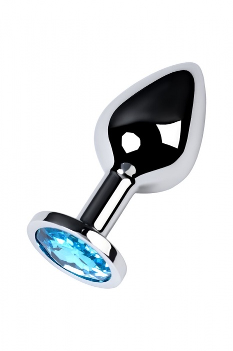 Серебристая конусовидная анальная пробка с голубым кристаллом - 8 см. - ToyFa - купить с доставкой в Чебоксарах