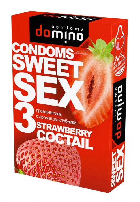 Презервативы для орального секса DOMINO Sweet Sex с ароматом клубничного коктейля  - 3 шт. - Domino - купить с доставкой в Чебоксарах