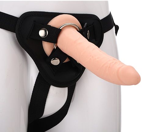 Телесный страпон на черных трусиках STRAP ON REAL DILDO - 20 см. - Dream Toys - купить с доставкой в Чебоксарах